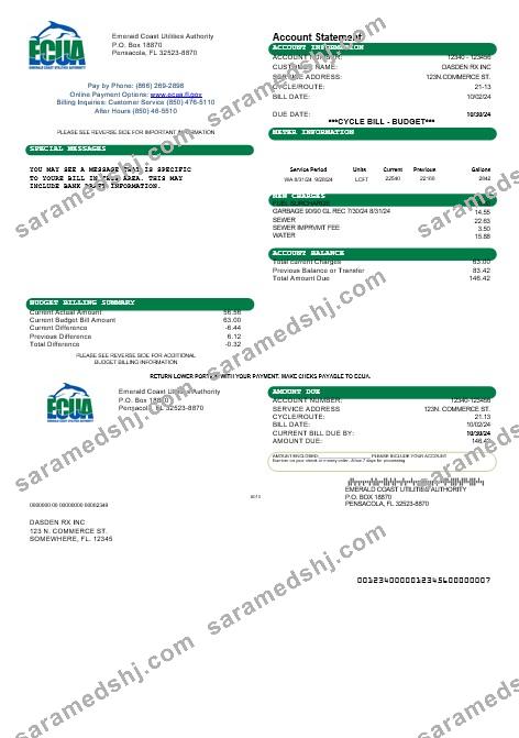 USA ECUA business utility bill template in Word and PDF formats